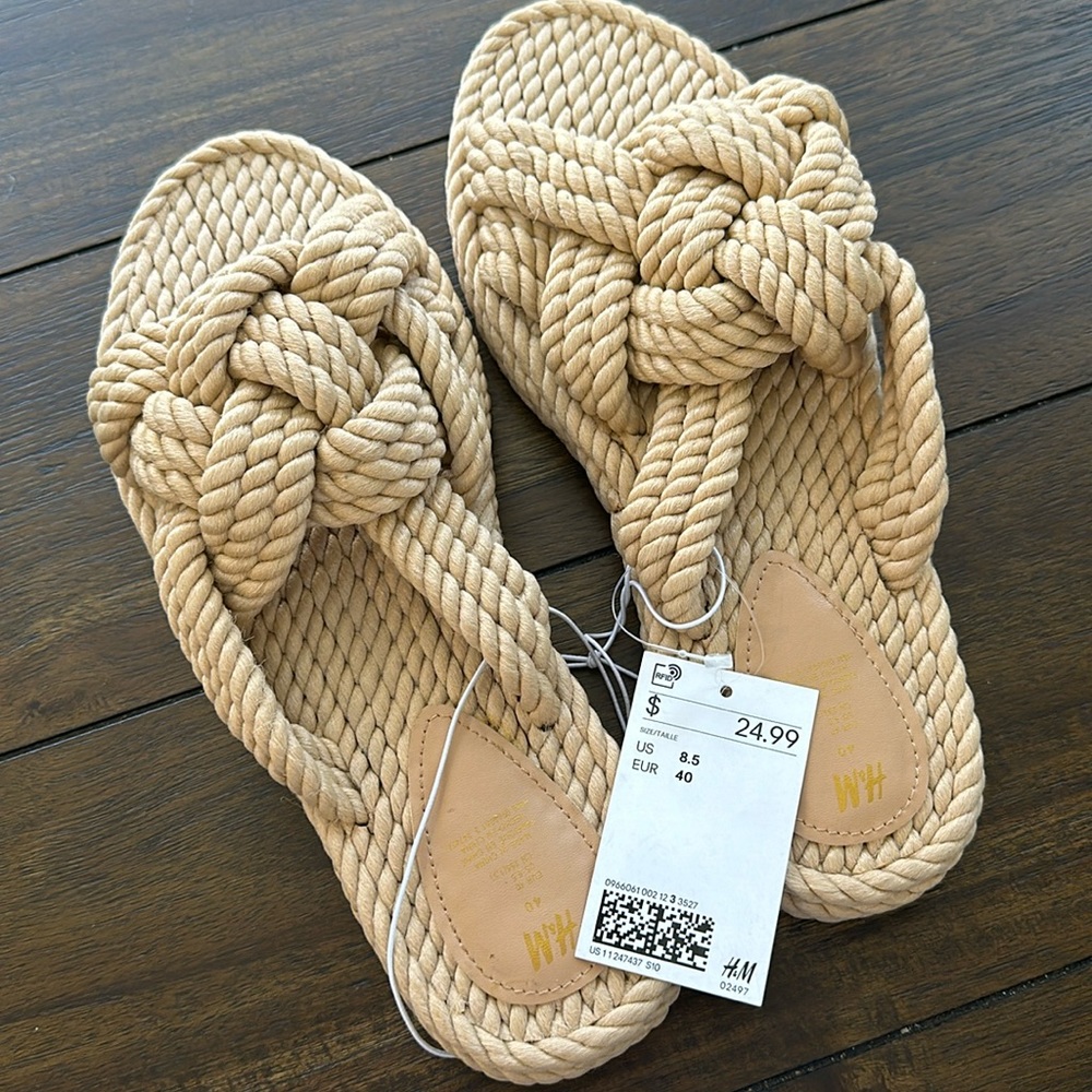 H&M Beige Rope Knot Slide Sandals